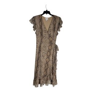 Sweet Pea Staci Frati Large Brown Snakeskin Print Faux Wrap Ruffle Dress Career